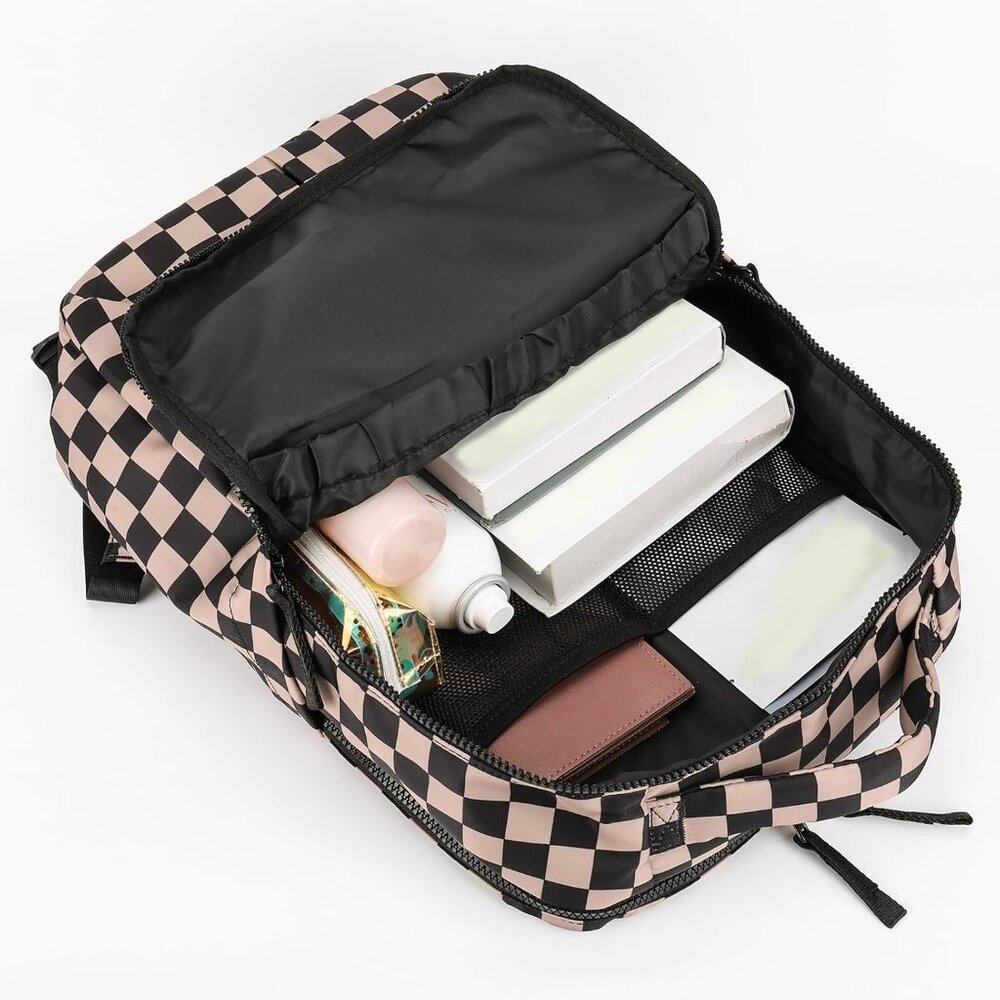 Cute Checkered Nylon Backpack With Organized Stor… - image 5